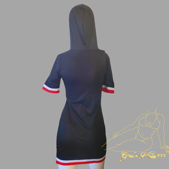 Juniors Y2k Honey Graphic Lettering Hoodie Short Sleeve Mini Dress Blk & Red Sm - Picture 3 of 9